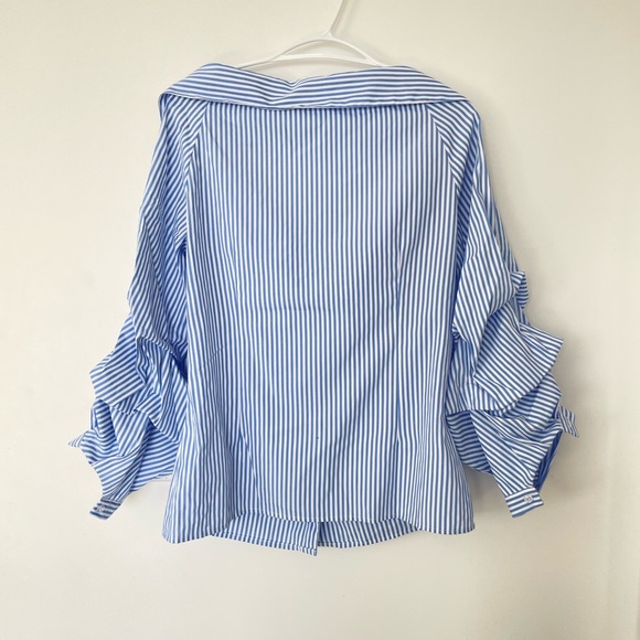 Chic & Sultry – Striped Off-the-Shoulder Button-Up Top - Picture 6 of 7
